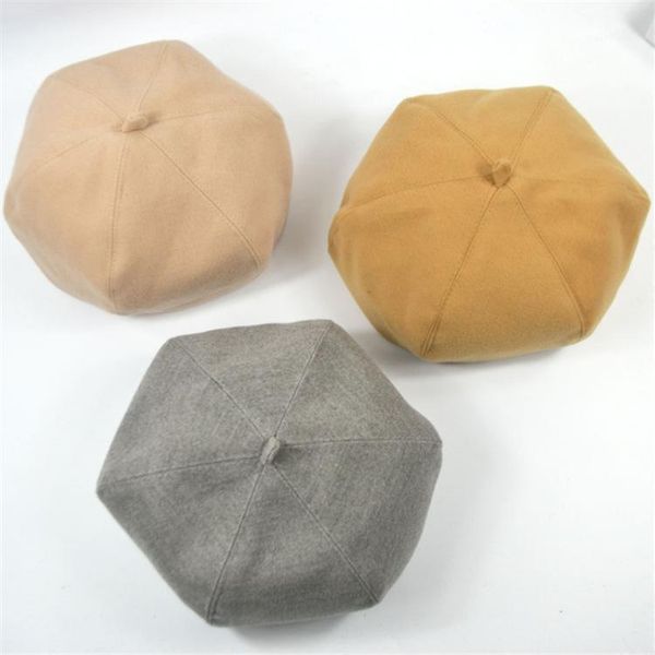

british-style versatile solid color woolen beret octagonal cap korean-style cool girl's autumn and winter days simple pumpkin pa berets, Blue;gray