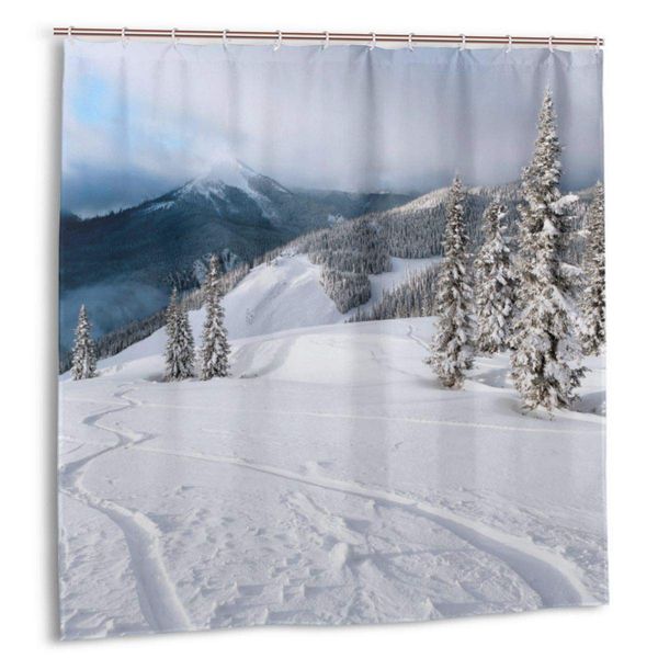 

shower curtain,fresh powder snowboard tracks bath curtain set with hooks