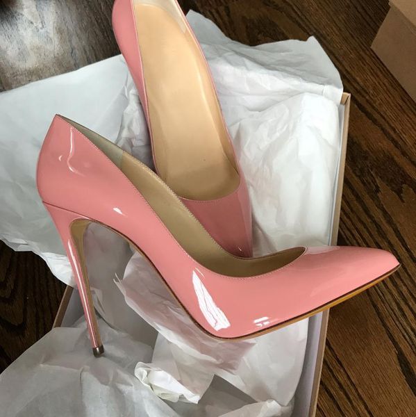 

2021 real p genuine leather lady pink patent leather point toe lady high heel shoes pump ladies heels stiletto 1, Black