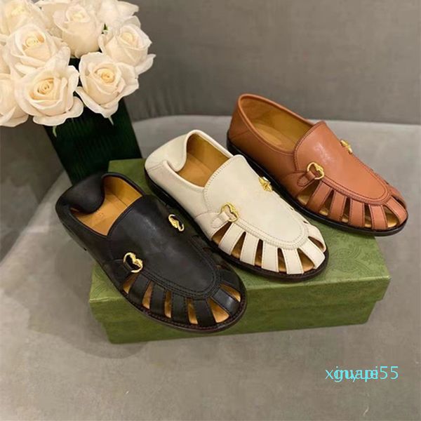 

designer womens flat shoes casual shoes authentic cowhide metal buckle womans shoeses leather rome retro princeton mens trample, Black