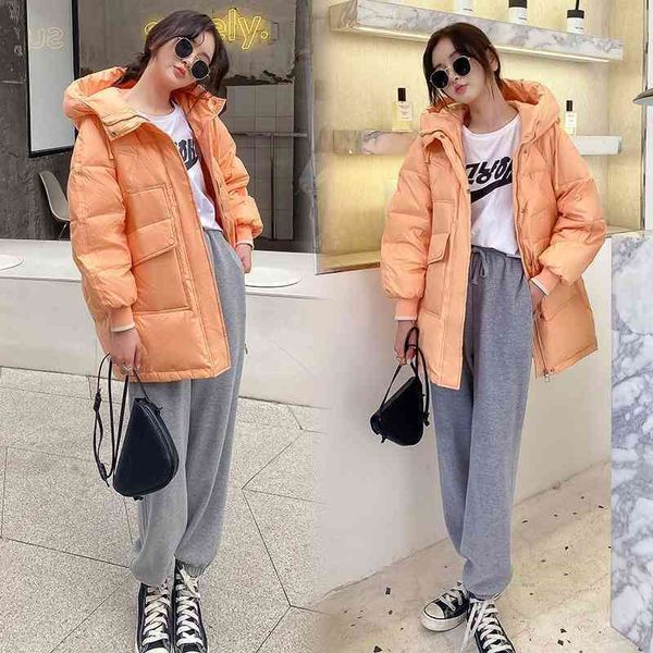

white duck 2021 winter new korean warm down women's middle and long fashion hooded versatile jacket trend, Black