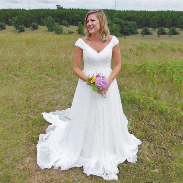 

other wedding dresses md478 elegant v neck chiffon pleats dress white bridal gown custom made brides formal plus size robe de noche