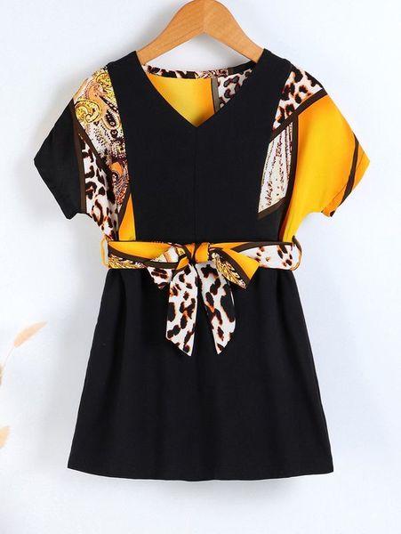 

toddler girls paisley & leopard print belted dress she, Red;yellow