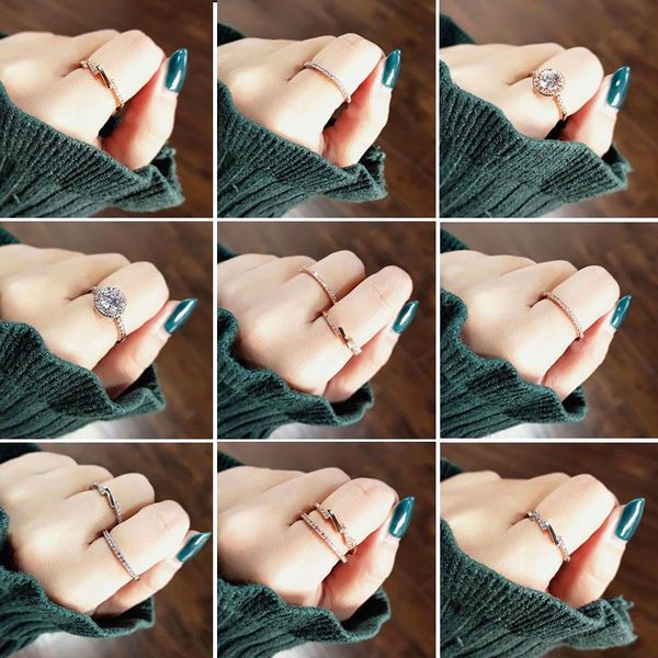 

wedding rings sinleery 2021 mix style tiny crystal slim midi size 6 7 8 women girls fashion jewelry jz089 ssh, Slivery;golden