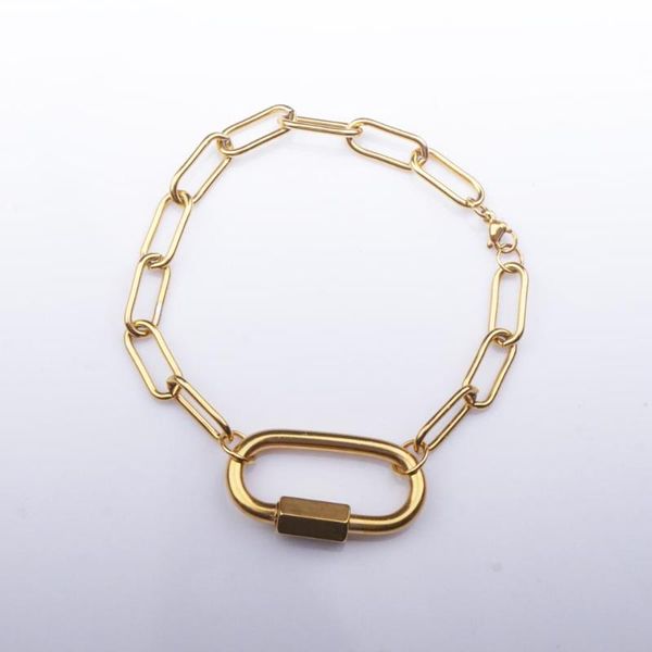 

100% stainless steel carabiner chunky chain bracelet for women men gold/silver color metal spiral clasps charm bracelets, Golden;silver