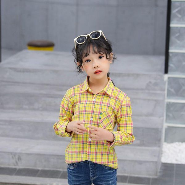 

shirts ins girls shirt cotton 3-13 years old spring and autumn korean baby girl plaid long sleeve blouse, White;black