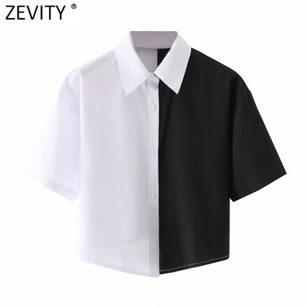 

women vintage black white patchwork casual smock blouse female short sleeve shirt chic business blusas ls7694 210420