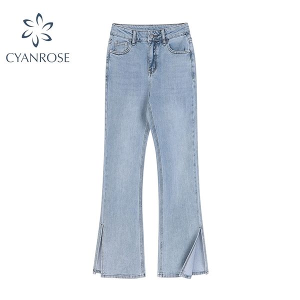 

women's flare pants korean style version was slim high-waist jeans summer fashion streetwear casual split jeant lady 210515, Blue