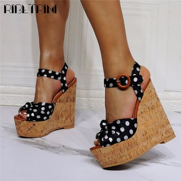 

dress shoes ribetrini arrivals peep toe platform wedges polk elegant ladies sandals 2021 party wedding clubwear trendy, Black