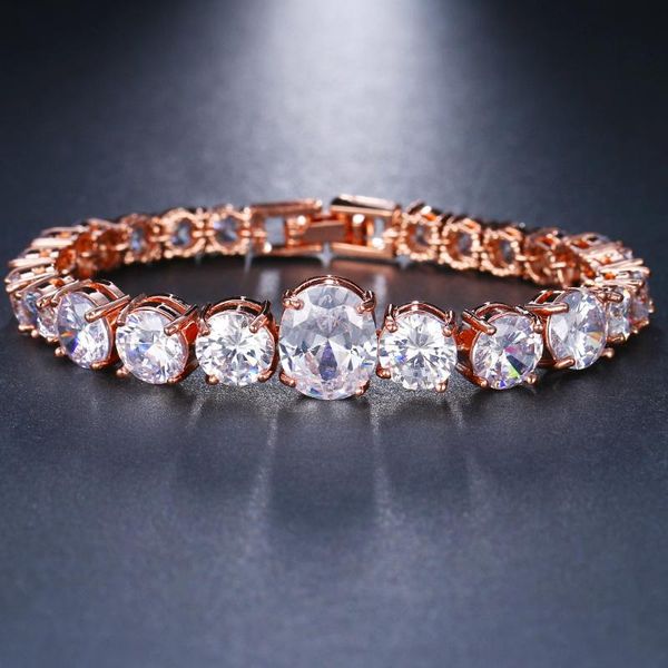 

link, chain ksra trendy bracelets for women simple luxury round zircon light gold color bangle wedding bridal jewelry girls gift, Black