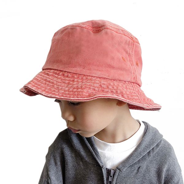 

fitted hat washed denim bucket hat kids wide brim cotton fisherman hat girls boys summer panama sun outdoor beach fishing ca, Blue;gray