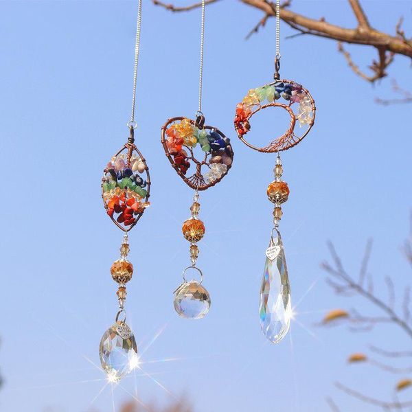 

crystal suncatcher pendant handmade hanging rainbow color lucky energy stone prism ornament for car bag window garden decorations