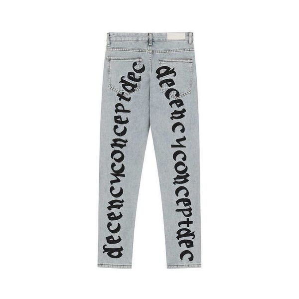 

men's jeans high street letter embroidered hip hop rap slim legged jeans, Blue