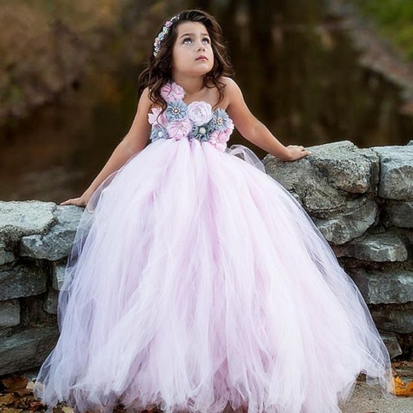 

girl's dresses pink girls wedding flower tutu dress floral tulle kids elegant children party for dance birthday ball gown, Red;yellow