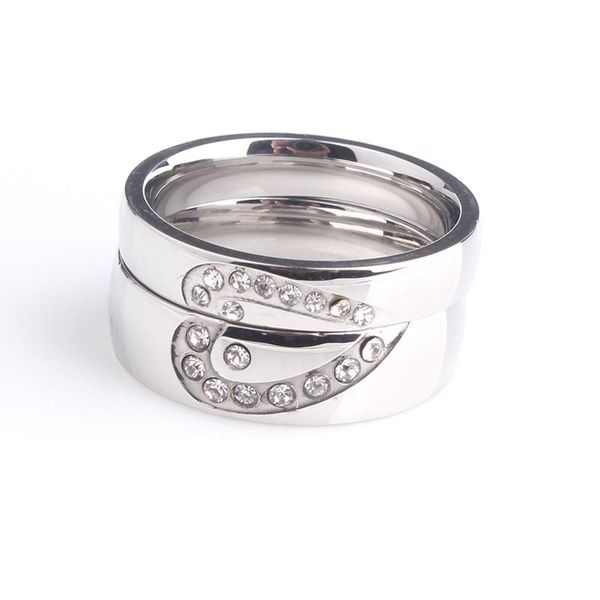 

cluster rings silver color rhinestone lovers heart 316l stainless steel for men women wholesale, Golden;silver