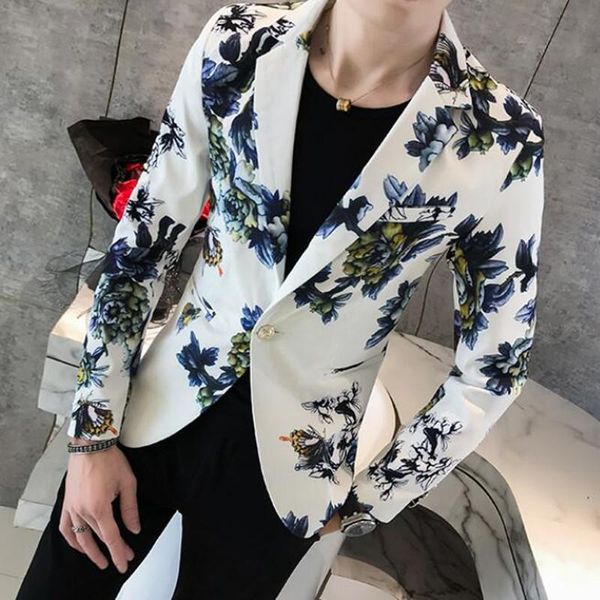

men blazers british style printed blazer masculino wedding business casual suit jacket streetwear social coat ropa hombre men's suits &, White;black