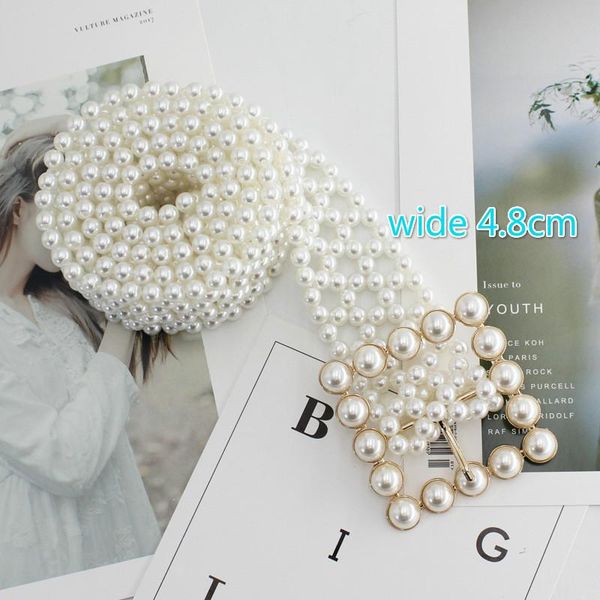 

belts luxury fashion brand elegant inlaid pearl girdle decoration wide woman belt dress elastic chain lassie, Black;brown