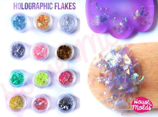 

holographic flakes set of 12 ,sparkly and with amazing special effects for resin or nail art-12 colors flakes, hyt4@mj1, Silver;gold