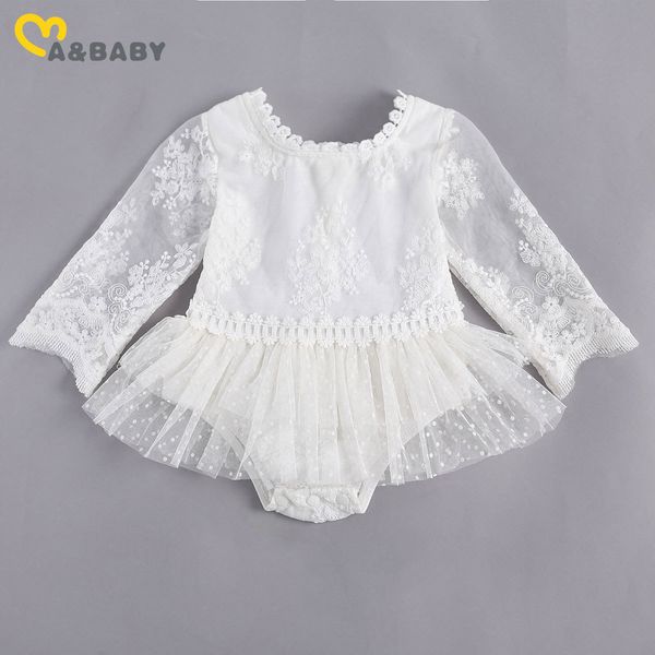 

0-24m spring autumn born infant baby girls lace romper princess long sleeve ruffles tulle jumpsuit birthday clothes 210515, Blue