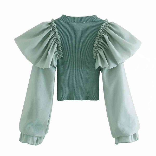 

green long sleeve women blouses shirts autumn fall women's wear thin patchwork sleeves knit jacket, White