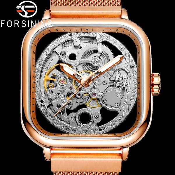 Armbanduhren FORSINING Männer Armbanduhr Automatische Mechanische Militär Armee Sport Männliche Uhr Top Rose Gold Skeleton Mann Uhr 8181