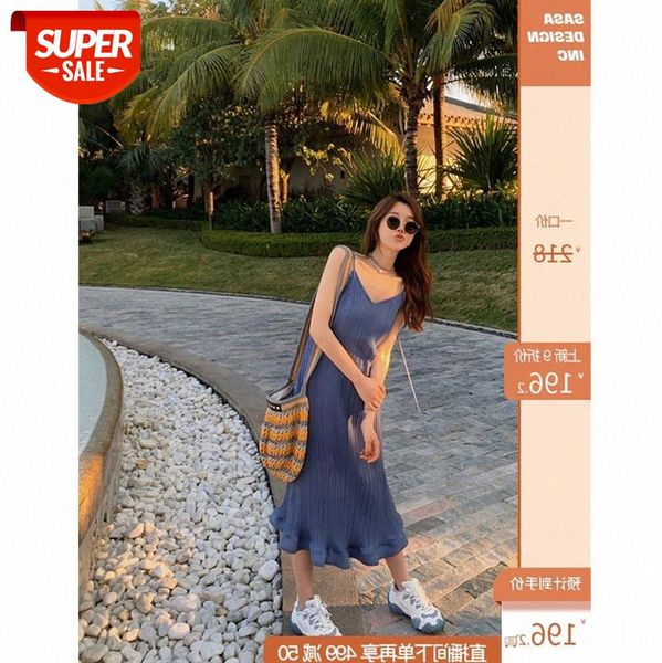

korean pullover solid color waist v-neck a-line skirt [pleated suspender skirt] chiffon eldest girl in trend #l38h, White;black