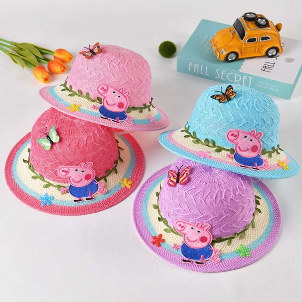 

hat children's korean hat knitted sun breathable beach cartoon straw, Yellow