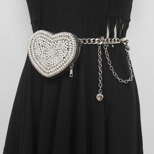 

belts pu leather pearl mini-bag chain long women's belt personality for women fashion tide all-match spring autumn 2021, Black;brown