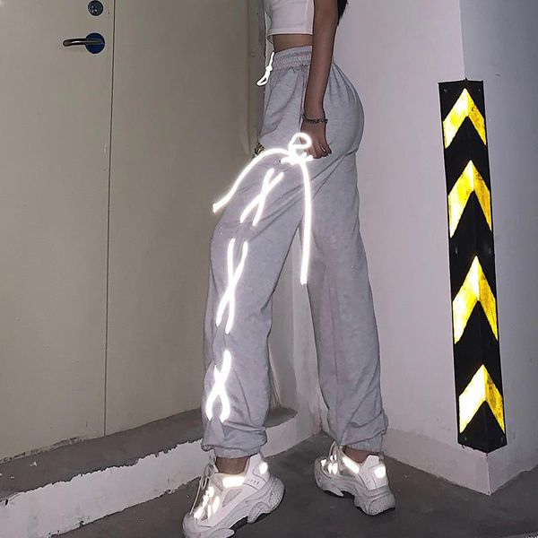 

women's pants & capris 2021 letter print baggy joggers harem reflective rope high waisted drawstring sweatpants women hip hop 41735, Black;white