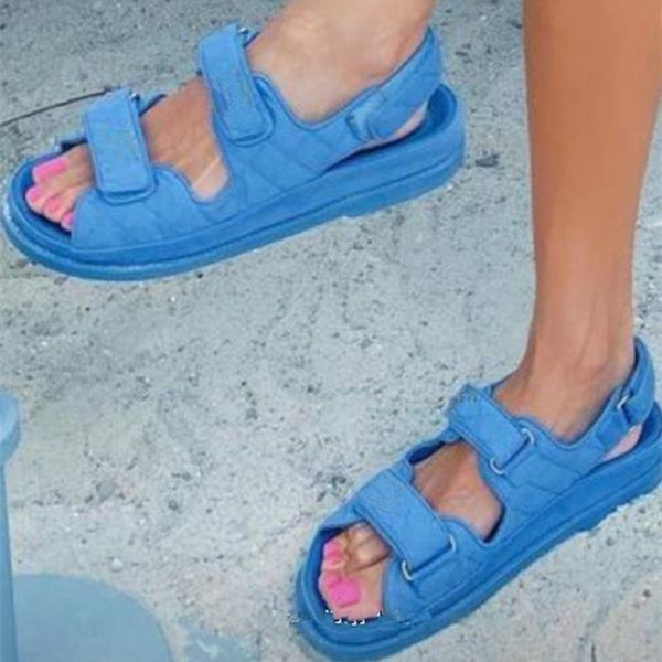 

sandals navy blue women's genuine leather shoes designer luxury hook&loop for women ins fashion, Black