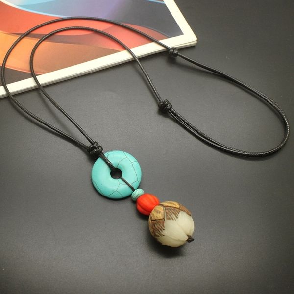 

atmospheric new bodhi root lotus necklace long imitation pine stone safety buckle national style leisure sweater chain women's fashion, Black