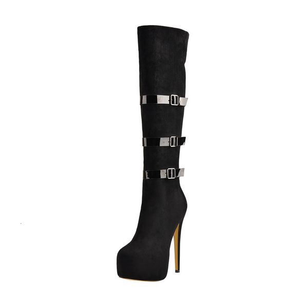 

boots women's 16cm heel platform stiletto buckle over the knee black high boots