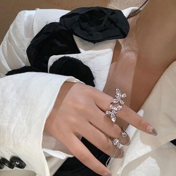 

cluster rings luxury shiny crystal zircon butterfly moon for women open adjustable weddings party jewelry gifts 1pc, Golden;silver