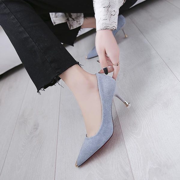 

dress shoes suede metal pointed toe high heel women fashion pumps thin office ladies 6 cm/8 cm, Black