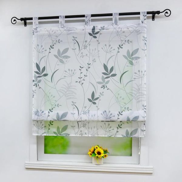 

curtain & drapes roman curtains leaves and twigs printed tulle panel tab for home kitchen decoration 1pcs