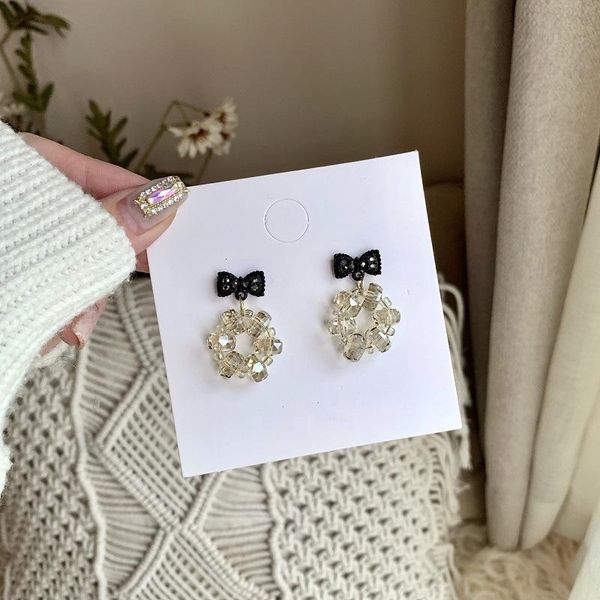 

dangle & chandelier design trendy zircon earrings for women girls cute sweet crystal bow female wedding jewelry bijoux christmas gifts, Silver