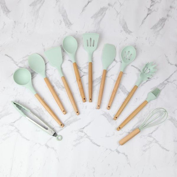 

baking & pastry tools wooden handle silicone kitchen utensils non-stick tool shovel spoon set