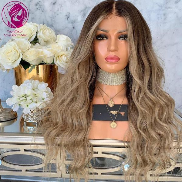 

ash brown blonde balayage lace front wig 13x4/13x6 human hair wigs loose curly remy for women 26"28" long 150% 180%1, Black;brown
