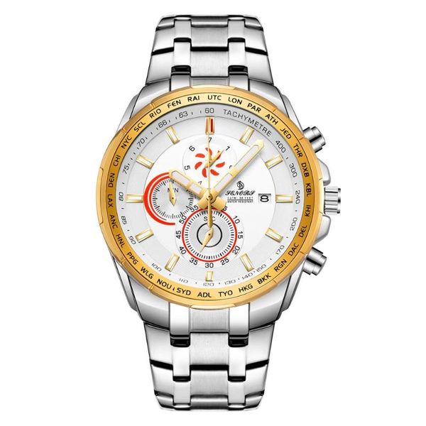 

wristwatches senors men's analog display japanese quartz two-color stitching watch, Slivery;brown