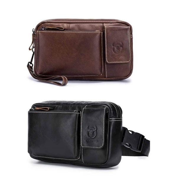 

leather waist packs men bags portable phone travel pack male small bag