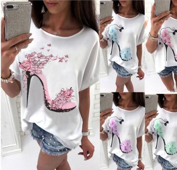 

womens t shirt solid cotton linen short sleeve high heels printed beach fashion drop, White