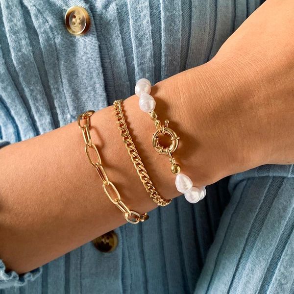 

link, chain shixin vintage 3pcs separable layered bracelet for women boho fashion pearl hand jewelry set femme2021 gift, Black