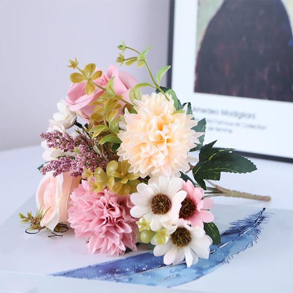 

heads artificial bouquet mixed flower species silk blooming fake peony roses bridal hand home arrangement decor decorative flowers & wreaths