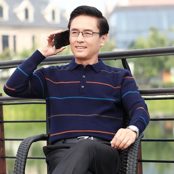 

men's sweaters 100% cashmere father's pullovers full sleeves turn-down collar auturm winter men thicken warm pure wool knitted swe, White;black