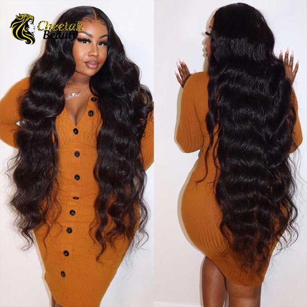 

lace wigs long brazilian body wave front wig 32 34 36 38 40 inch human hair pre plucked cheetah beauty remy, Black;brown