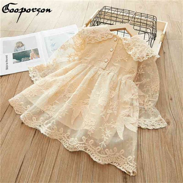 Baby Mädchen Langarm Prinzessin Kleid Little Lace Sweet für Frühling Elegante Kleidung Kinder Party 210508