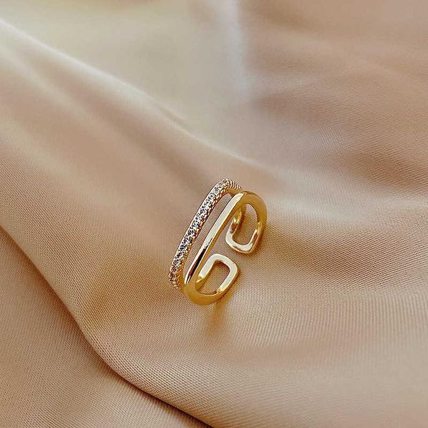 

wedding rings low price jewelry gift high-quality double zircon square opening cool high-grade girl ring for girls women's, Slivery;golden