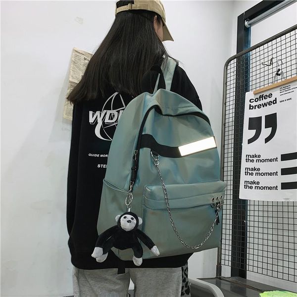 

school bags 2021 buckle chain women backpack female fashion reflective student schoolbag teenage girls college boy mochila
