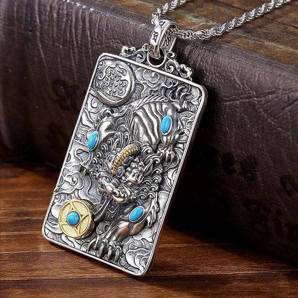 

chains silver pixiu pendant men lucky transfer amulet chinese style retro domineering personality trendy male necklace