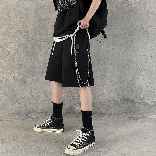 

men's shorts men 2021 summer fashion solid beach mens casual with chain military short pants male bermuda cargo overalls, White;black